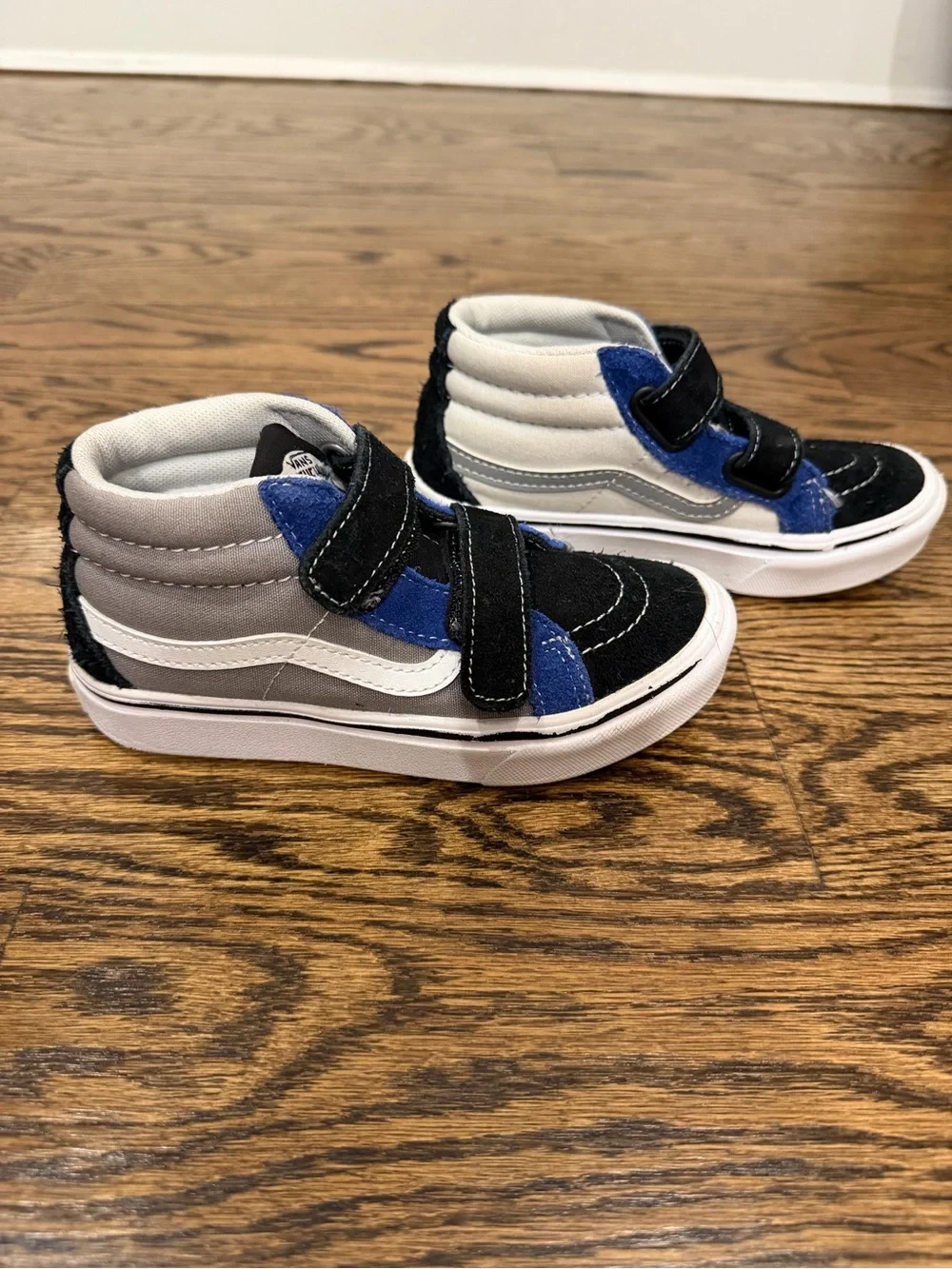 Vans Kids Black and Blue Velcro Skate Sneakers
